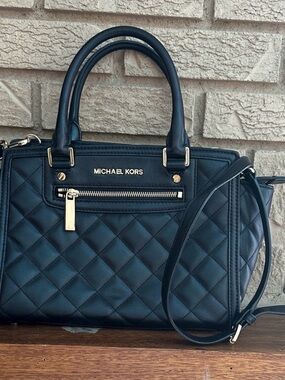 Michael Kors Black Quilted Leather Satchel with Gold Hardware
